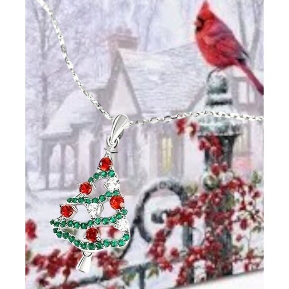 Christmas Tree Necklace New Red Green Crystal Mother Daughter Friend Sis… - Picture 2 of 12